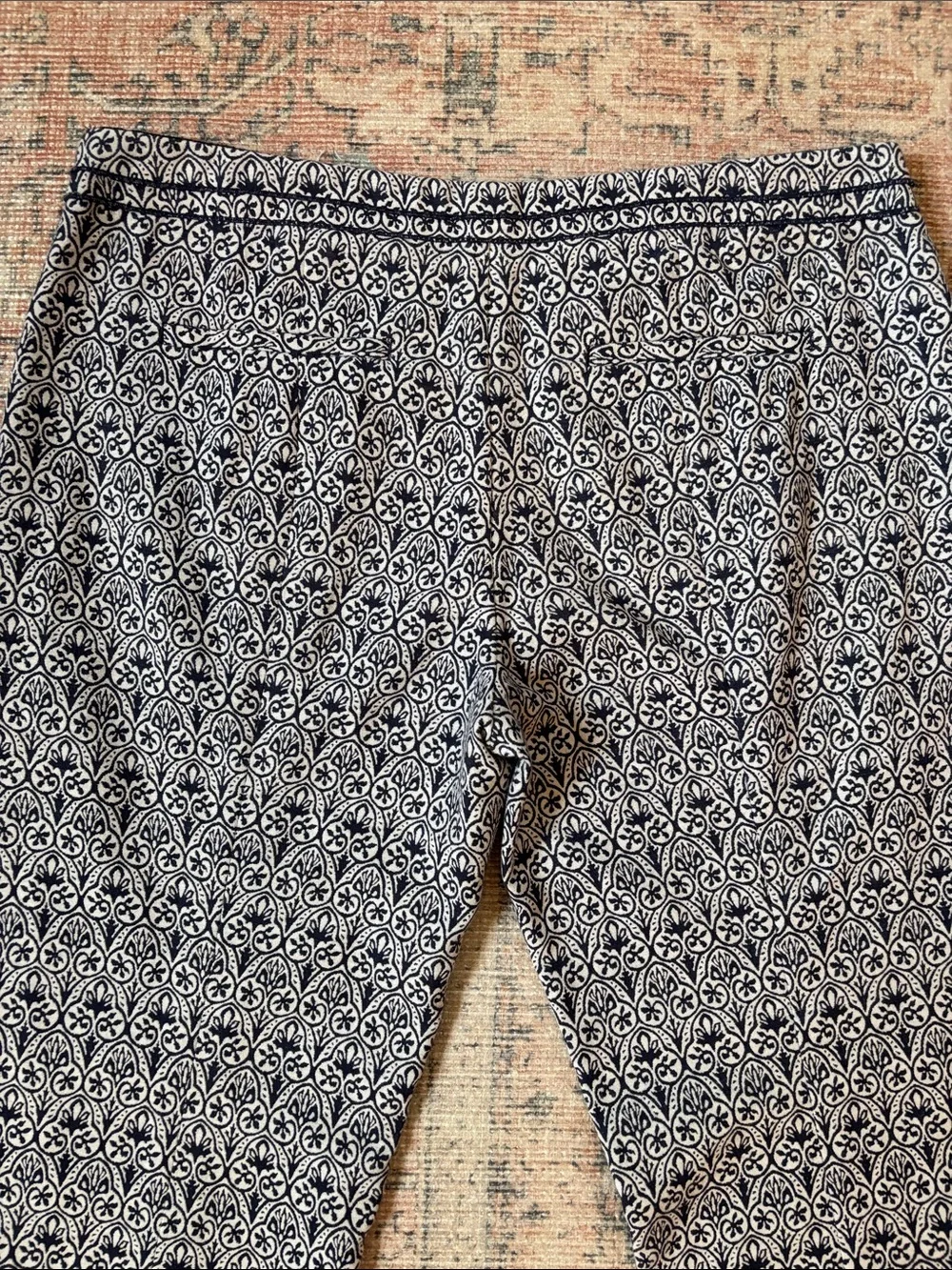 Tory Burch Navy and White Patterned Heidi Slim Fit Pants Size 4